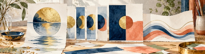 Reeks abstracte kaarten met herhaling, contrast en ritme